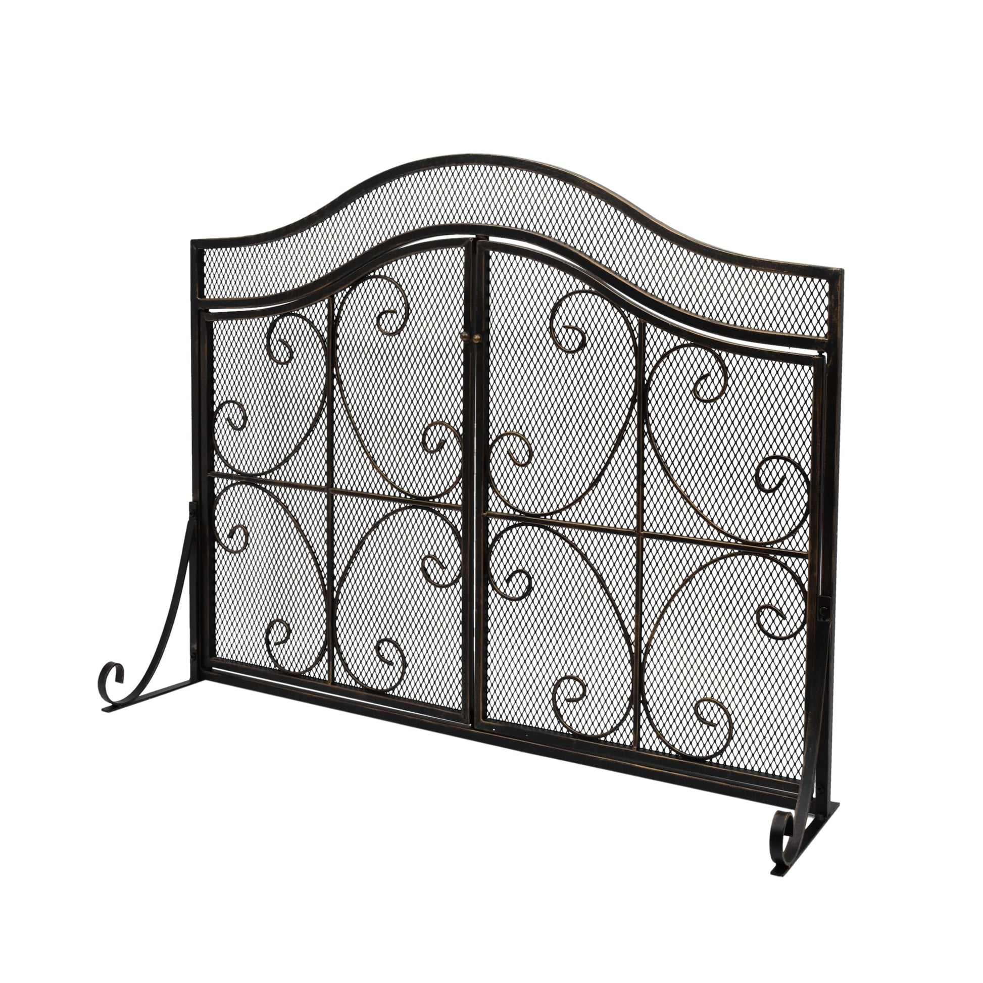 Home Decor 41-in Black Gold Iron 3-Panel Flat Twin Fireplace Screen 309132