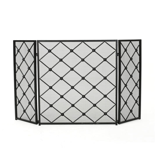 Best Selling Home Decor 53.5-in Black Iron 3-Panel Diamond Fireplace Screen 301552