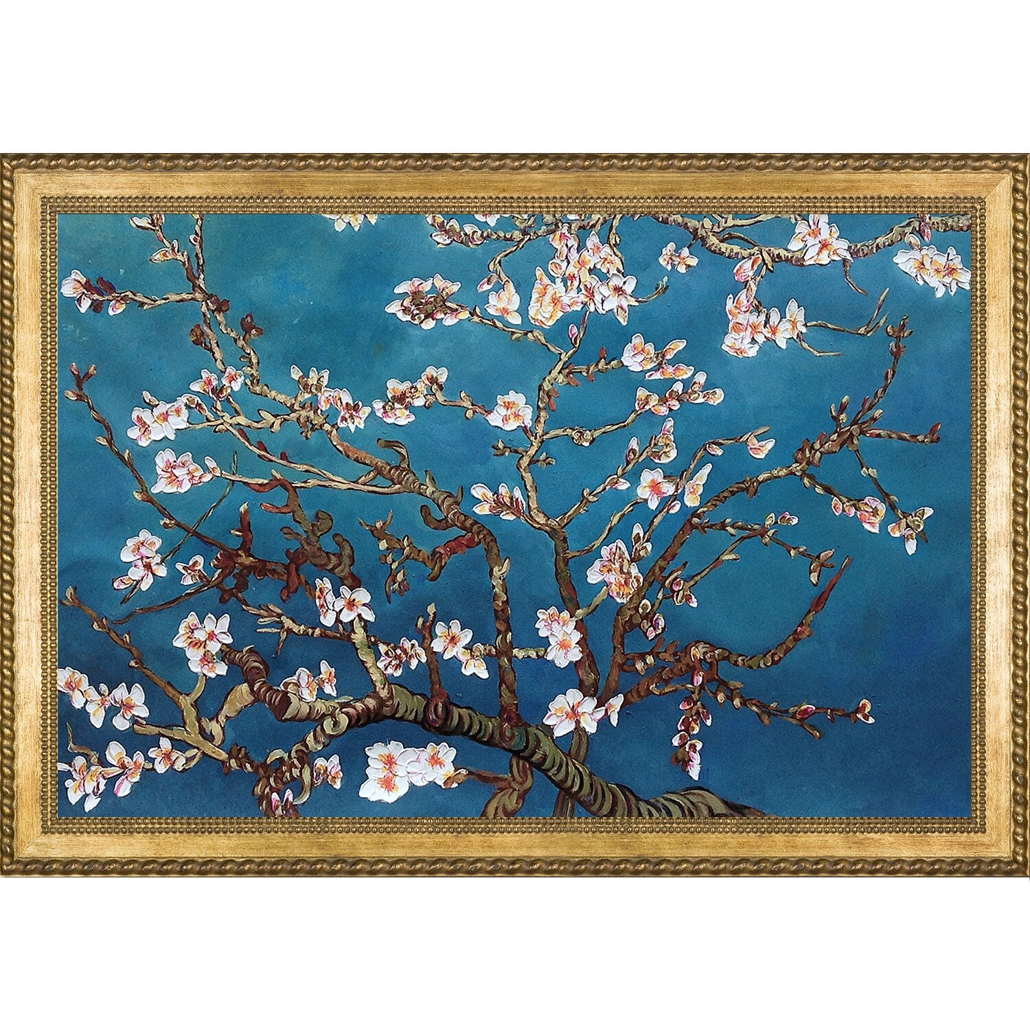 La Pastiche Branches Of An Almond Tree In Blossom Vincent Van Gogh Gold Wood Framed 28.75-Inches H x 40.75-Inches W Botanical Canvas Hand-Painted Painting