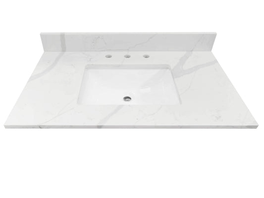 allen + roth Calacatta quartz 37-in x 22-in White Quartz Undermount Single Sink Widespread Faucet Mount Bathroom Vanity Top