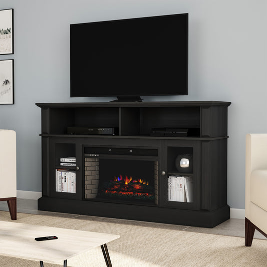 Hastings Home 59-in W Black TV Stand with LED Electric Fireplace 963844BAS