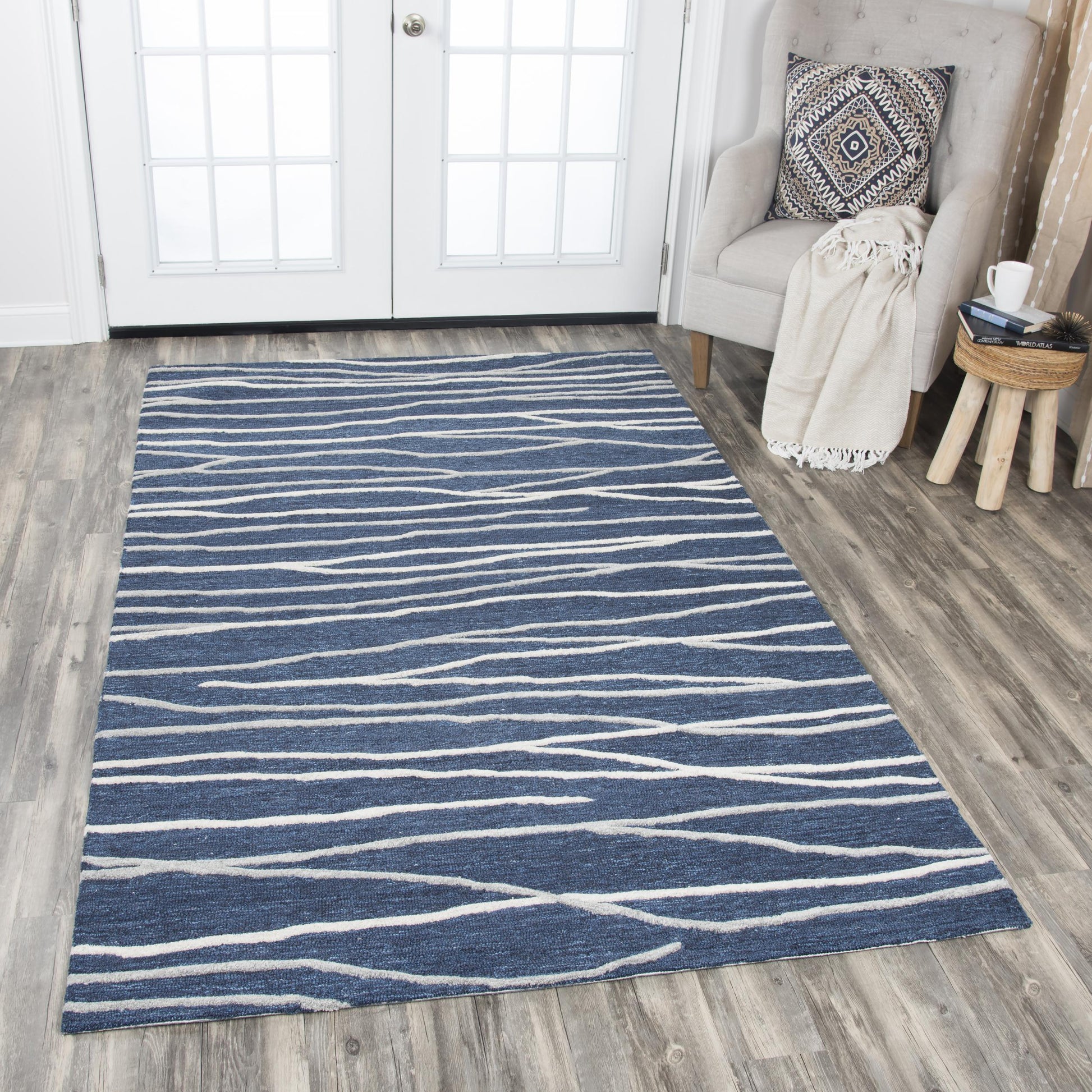 Alora Decor Geneva 5 x 8 (ft) Tufted Wool Blue Rectangular Indoor Stripe Coastal Pet Friendly Area rug