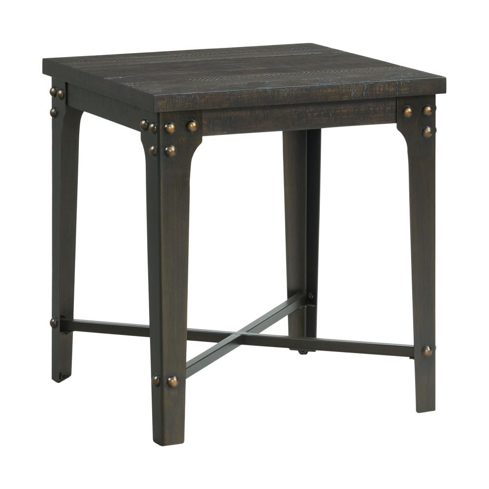 Picket House Furnishings Cera 22-in W x 24-in H Smokey Walnut Wood Square Industrial End Table Assembly Required
