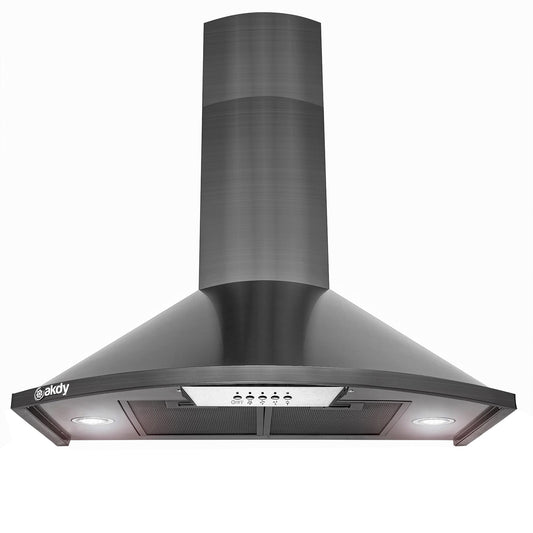 AKDY 30 inch Convertible 343-CFM Black Stainless Steel Wall-Mounted Range Hood