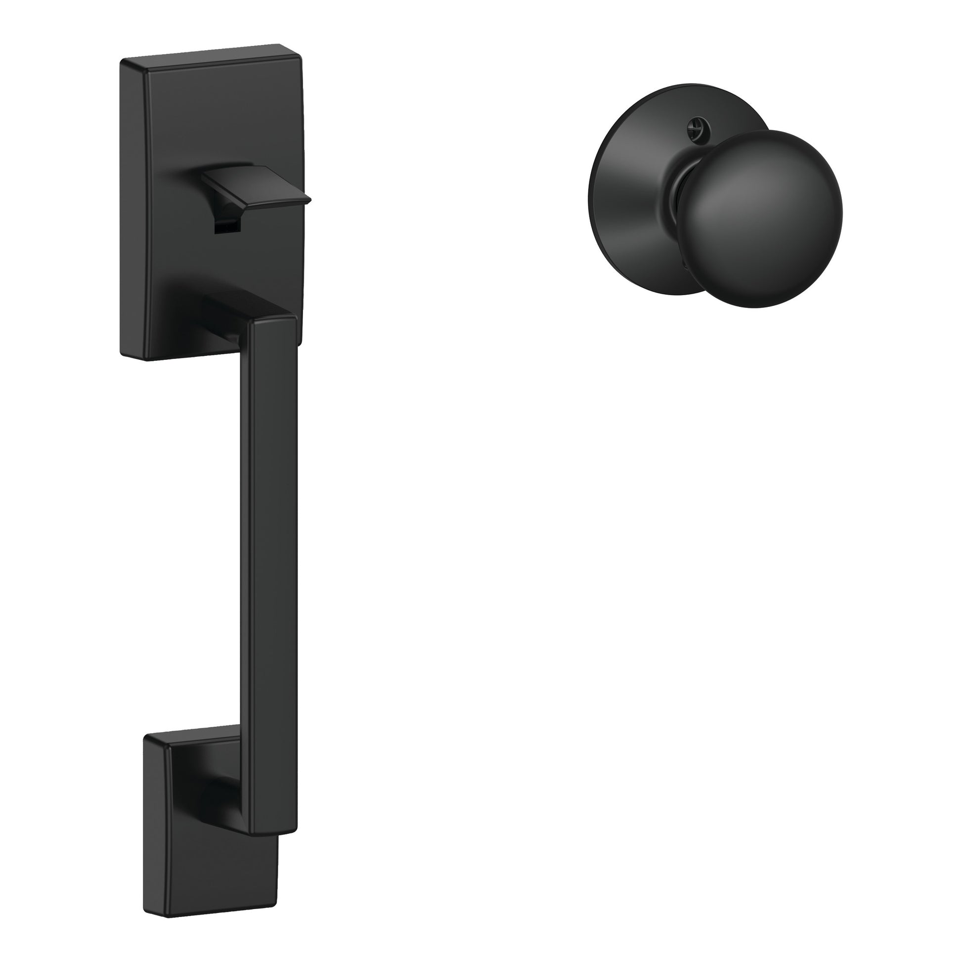 Schlage Camelot-Plymouth Matte Black Entry Door Handleset Knob FE285 CEN 622 PLY