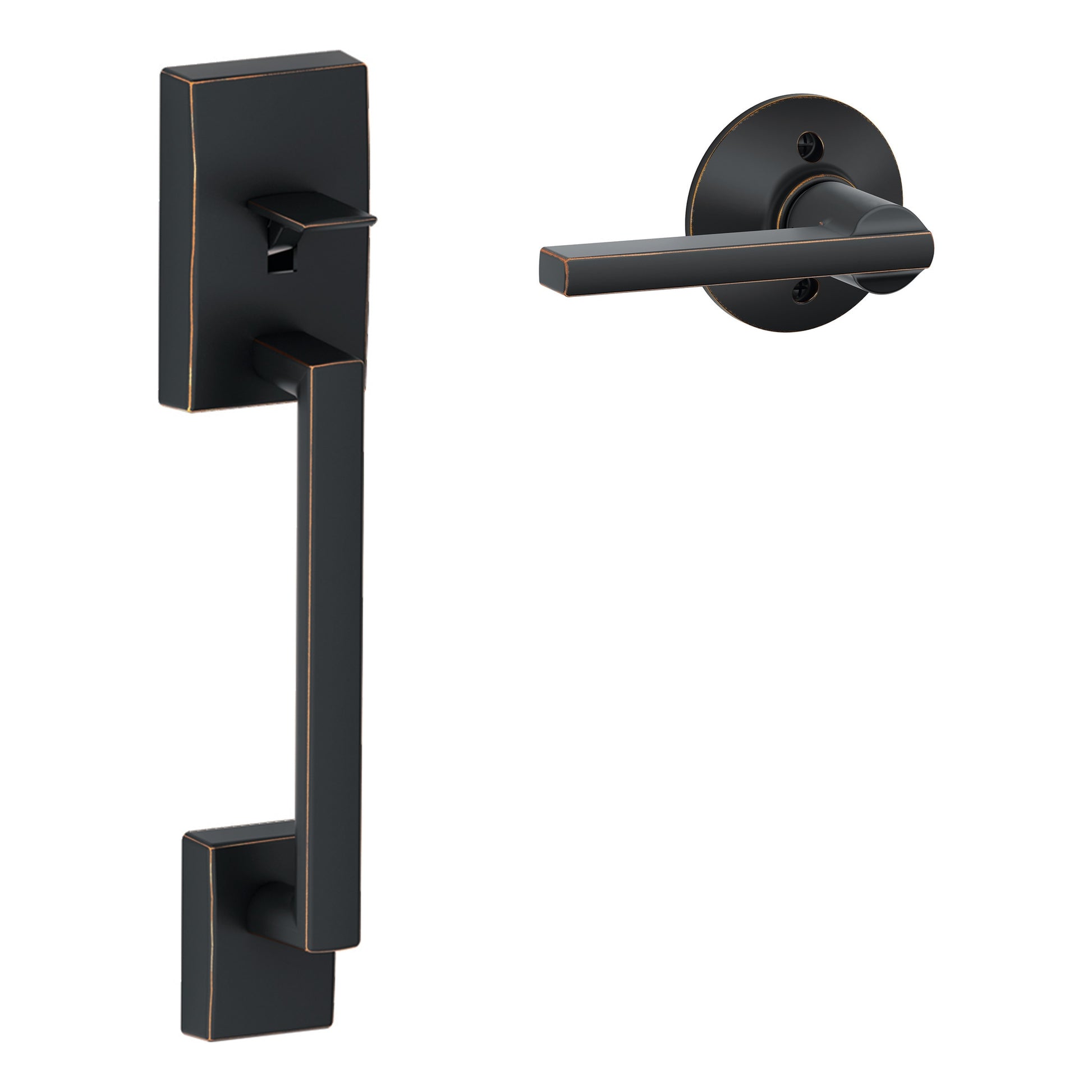 Schlage Century-Latitude Aged Bronze Entry Door Handleset with Latitude Lever FE285 CEN 716 LAT