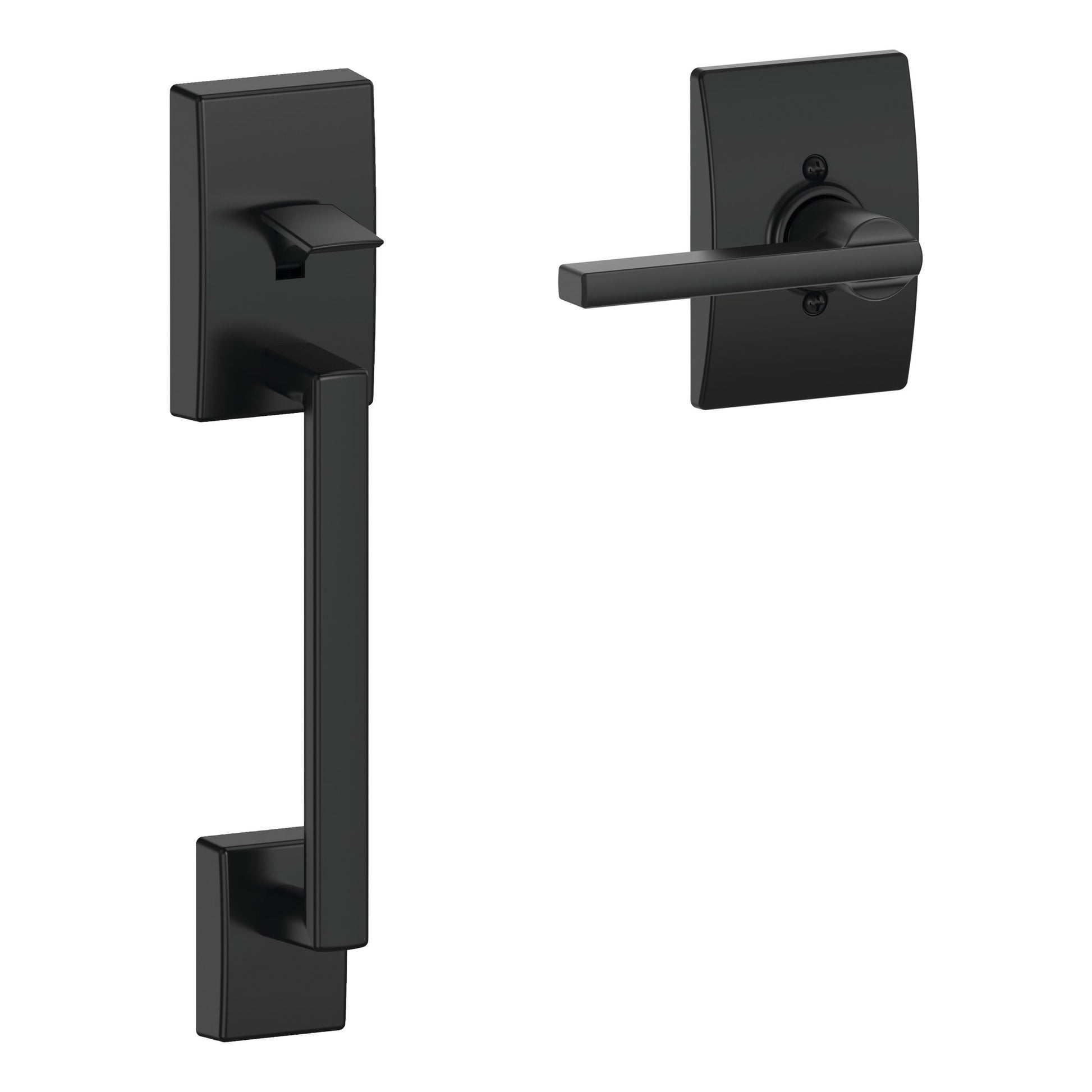 Schlage Century Matte Black Entry Door Handleset with Latitude Lever FE285GCEN622LATCEN