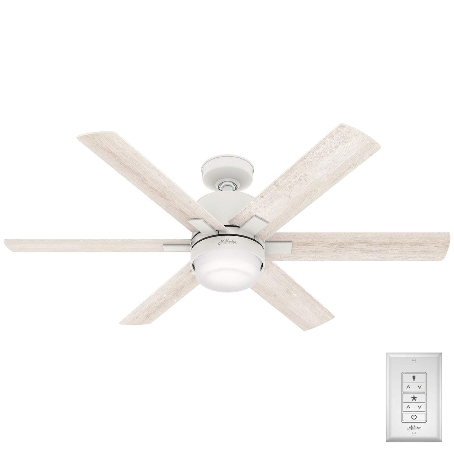 Hunter Radeon SIMPLEconnect 52-in Matte White with Bleached Alder Blades LED Indoor Smart Ceiling Fan with Light (6-Blade) 50952