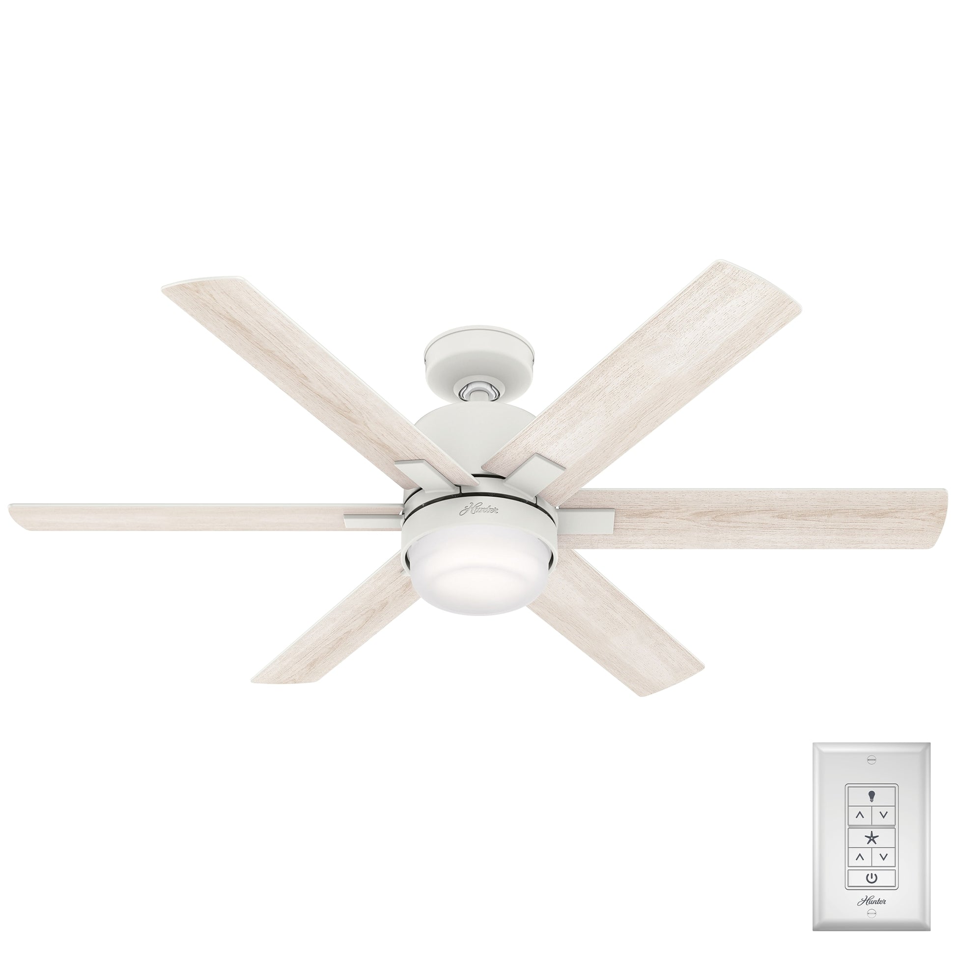 Hunter Radeon SIMPLEconnect 52-in Matte White with Bleached Alder Blades LED Indoor Smart Ceiling Fan with Light (6-Blade) 50952