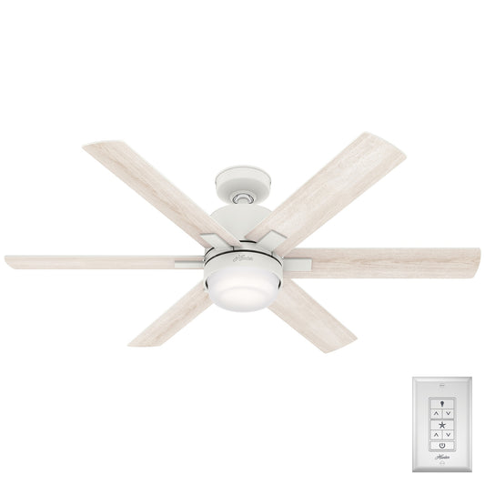 Hunter Radeon SIMPLEconnect 52-in Matte White with Bleached Alder Blades LED Indoor Smart Ceiling Fan with Light (6-Blade) 50952