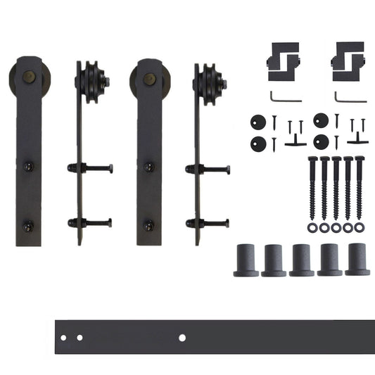 HOMACER 79-in Rustic Black Indoor I-strap Double Barn Door Hardware Kit ZT2TGH079C