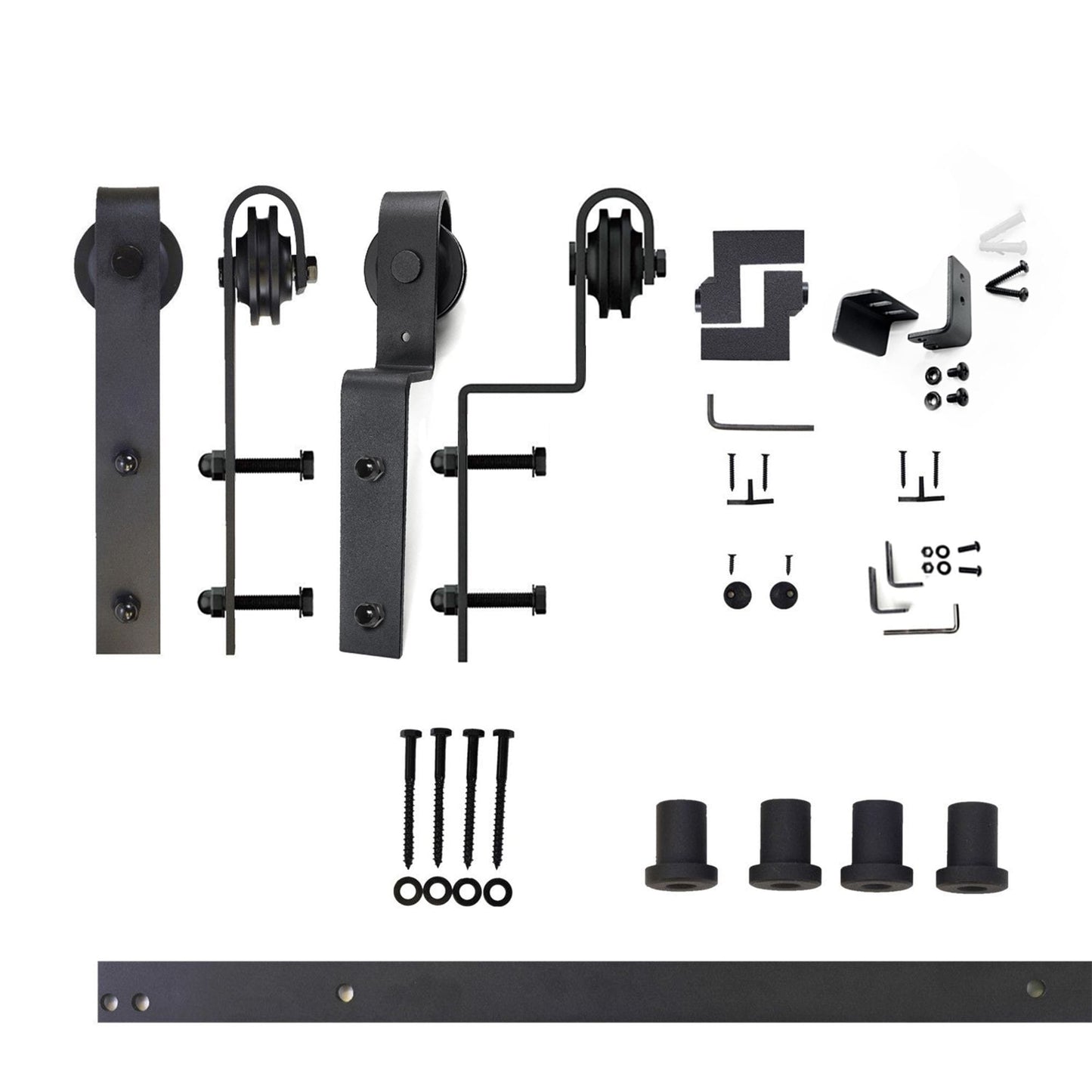 HOMACER 66-in Rustic Black Indoor J-strap Double Bypass Barn Door Hardware Kit YT5TGH066C