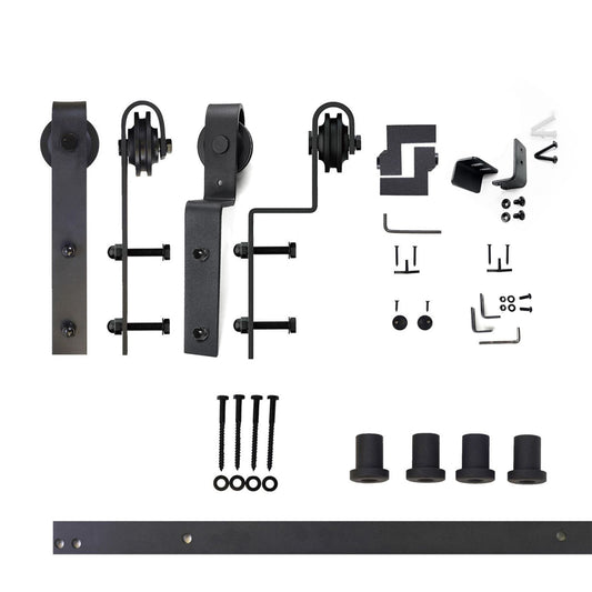 HOMACER 66-in Rustic Black Indoor J-strap Double Bypass Barn Door Hardware Kit YT5TGH066C