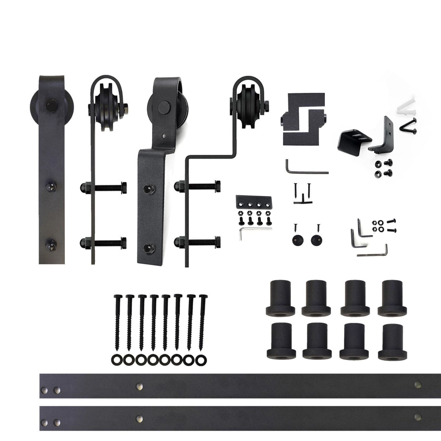 HOMACER 120-in Rustic Black Indoor J-strap Double Bypass Barn Door Hardware Kit YT5TGH120C
