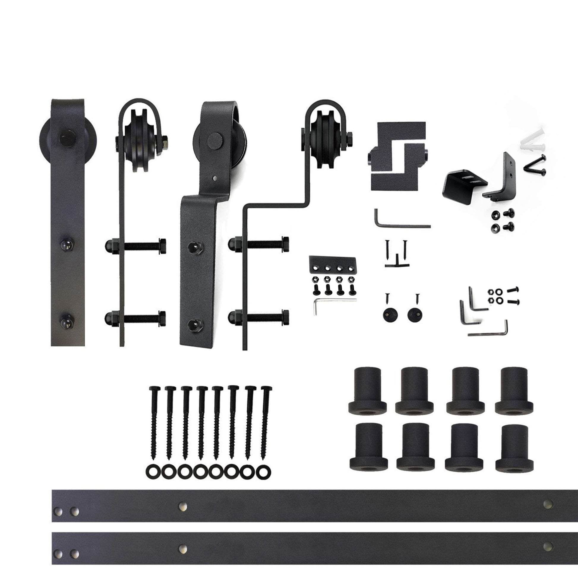 HOMACER 120-in Rustic Black Indoor J-strap Double Bypass Barn Door Hardware Kit YT5TGH120C