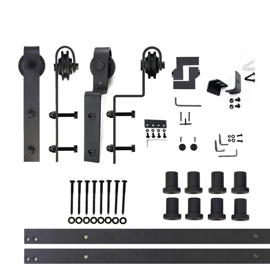 HOMACER 120-in Rustic Black Indoor J-strap Double Bypass Barn Door Hardware Kit YT5TGH120C