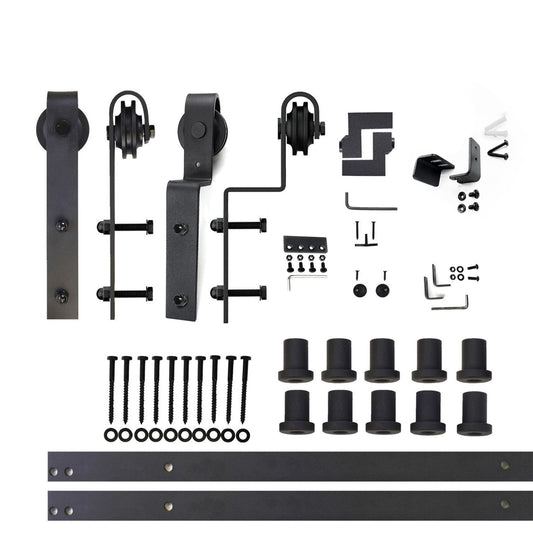 HOMACER 144-in Rustic Black Indoor J-strap Double Bypass Barn Door Hardware Kit YT5TGH144C