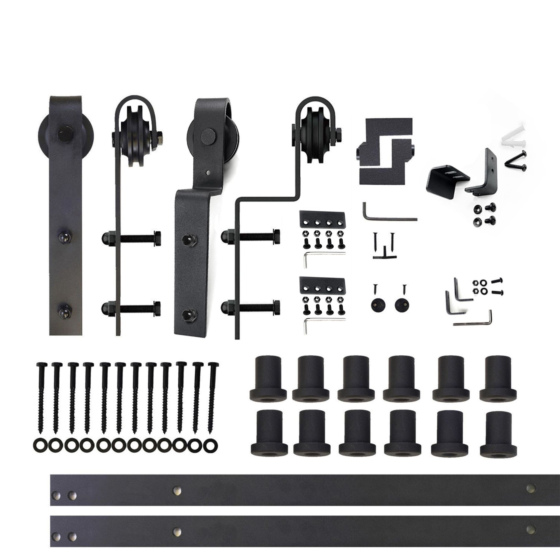 HOMACER 180-in Rustic Black Indoor J-strap Double Bypass Barn Door Hardware Kit YT5TGH180C