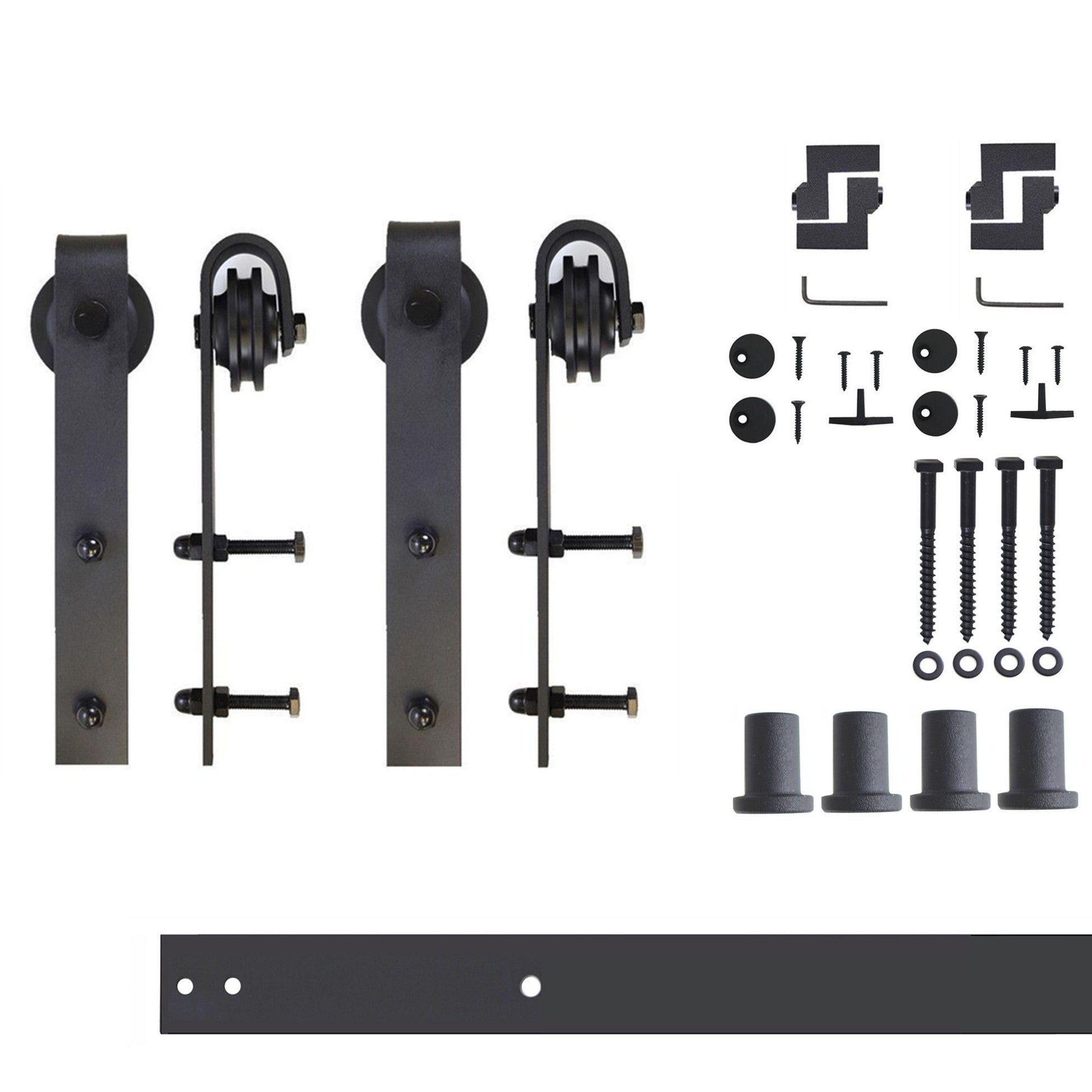 HOMACER 60-in Rustic Black Indoor J-strap Double Barn Door Hardware Kit YT2TGH060C