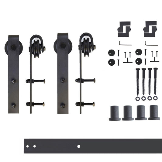 HOMACER 60-in Rustic Black Indoor J-strap Double Barn Door Hardware Kit YT2TGH060C