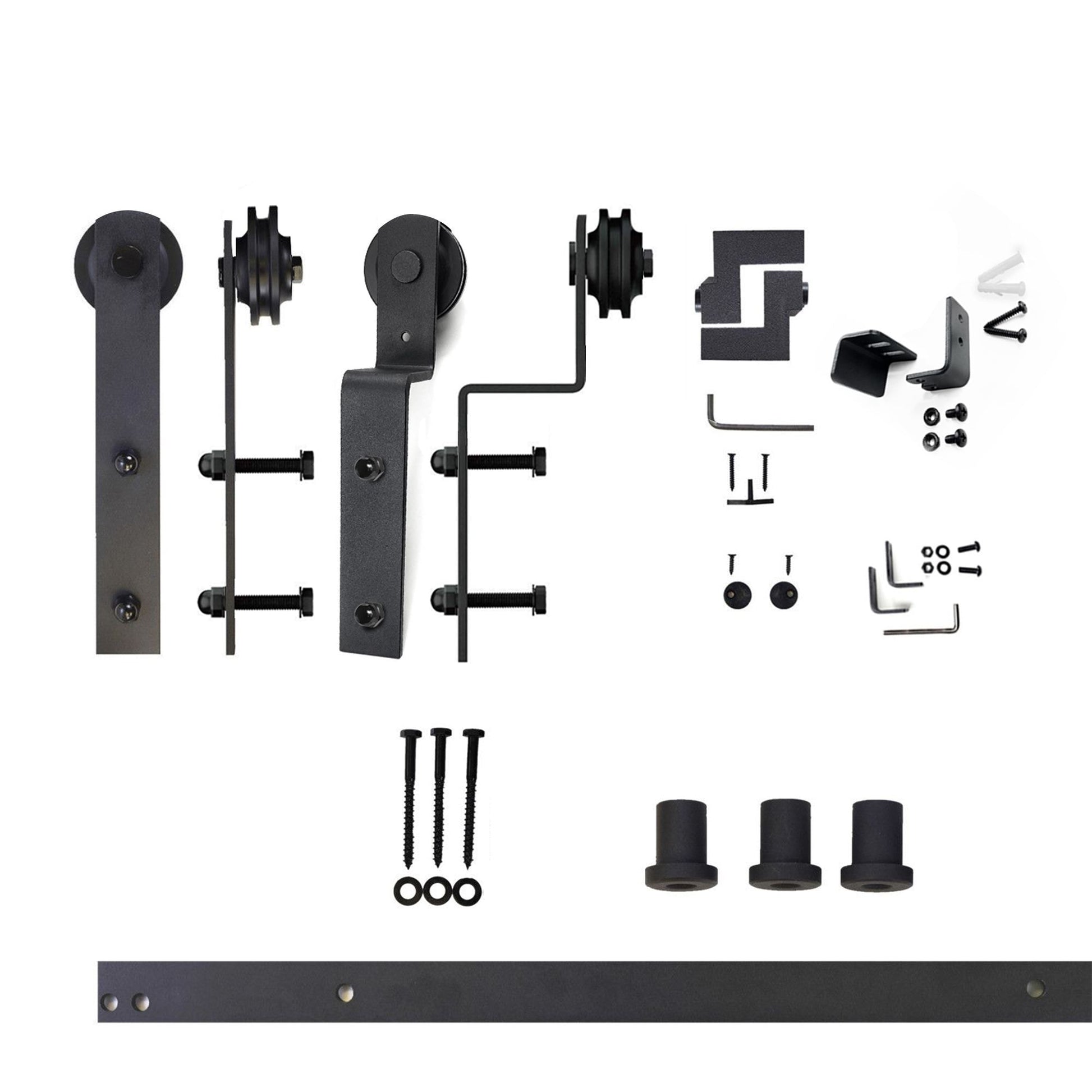 HOMACER 48-in Rustic Black Indoor I-strap Double Bypass Barn Door Hardware Kit ZT5TGH048C