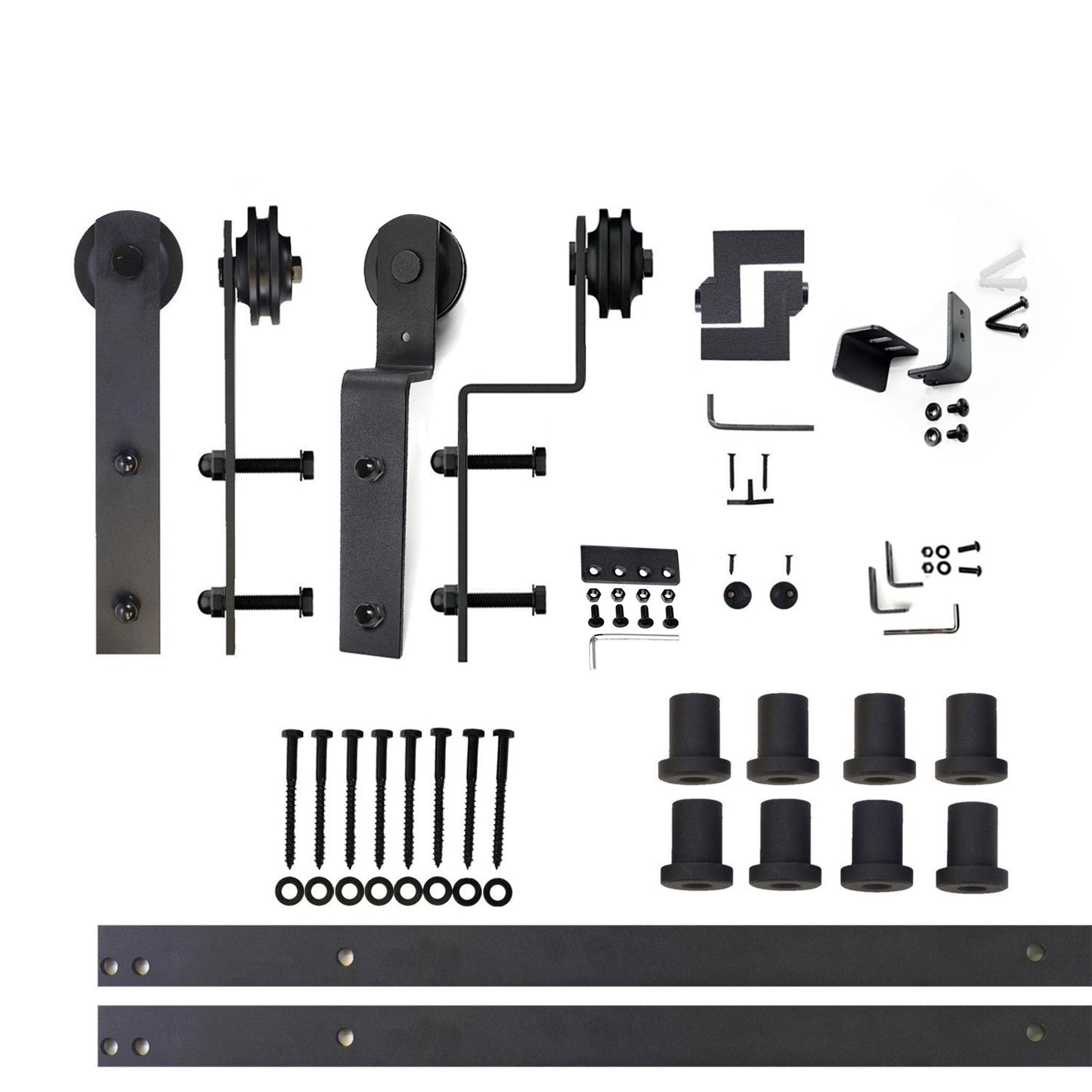 HOMACER 120-in Rustic Black Indoor I-strap Double Bypass Barn Door Hardware Kit ZT5TGH120C