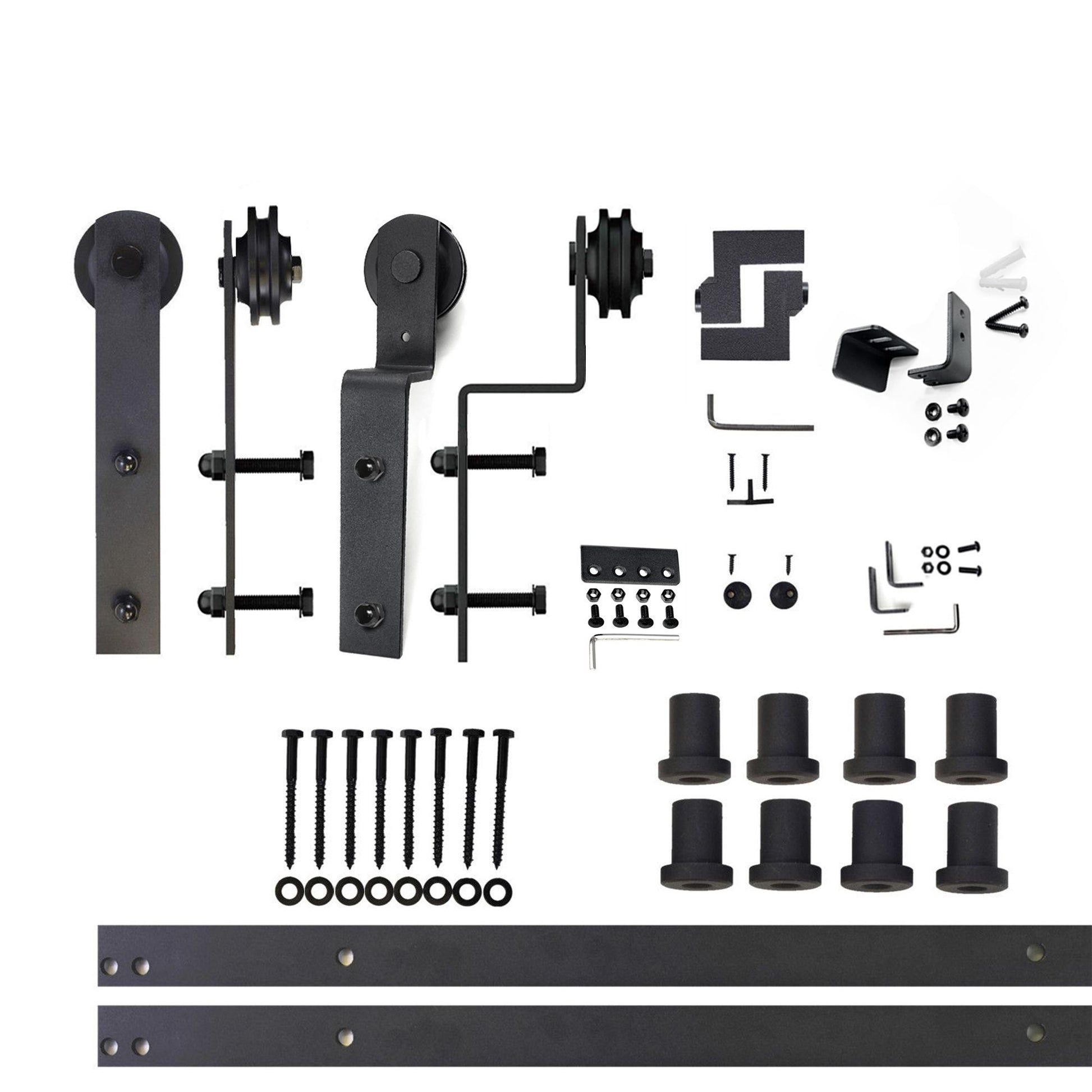 HOMACER 120-in Rustic Black Indoor I-strap Double Bypass Barn Door Hardware Kit ZT5TGH120C