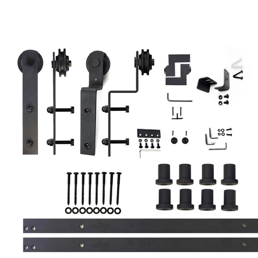 HOMACER 120-in Rustic Black Indoor I-strap Double Bypass Barn Door Hardware Kit ZT5TGH120C