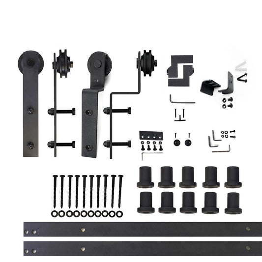 HOMACER 144-in Rustic Black Indoor I-strap Double Bypass Barn Door Hardware Kit ZT5TGH144C