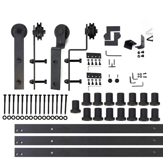 HOMACER 240-in Rustic Black Indoor I-strap Double Bypass Barn Door Hardware Kit ZT5TGH240C
