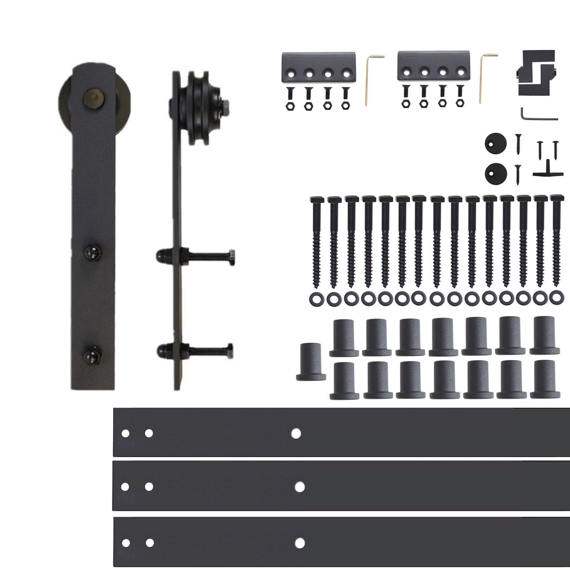 HOMACER 216-in Rustic Black Indoor I-strap Single Barn Door Hardware Kit ZT1TGH216C