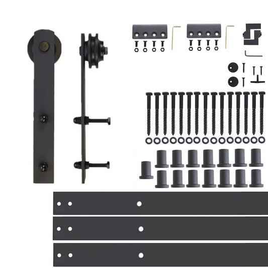 HOMACER 216-in Rustic Black Indoor I-strap Single Barn Door Hardware Kit ZT1TGH216C