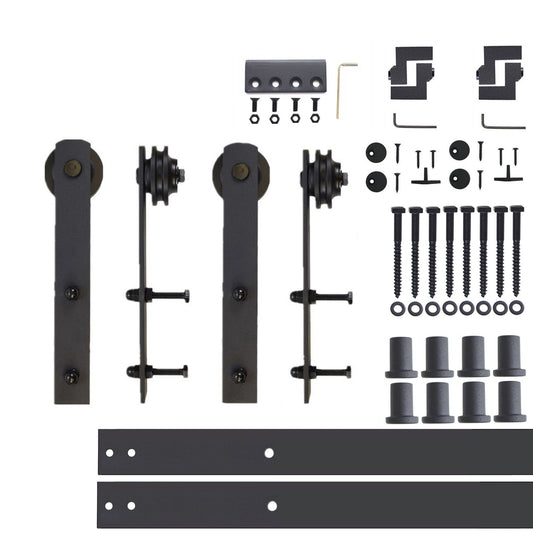 HOMACER 120-in Rustic Black Indoor I-strap Double Barn Door Hardware Kit ZT2TGH120C
