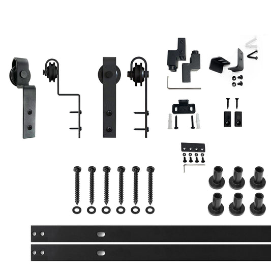 HOMACER 78-in Rustic Black Indoor J-strap Double Bypass Barn Door Hardware Kit YT5TGH078M