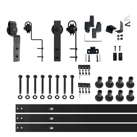 HOMACER 114-in Rustic Black Indoor J-strap Double Bypass Barn Door Hardware Kit YT5TGH114M