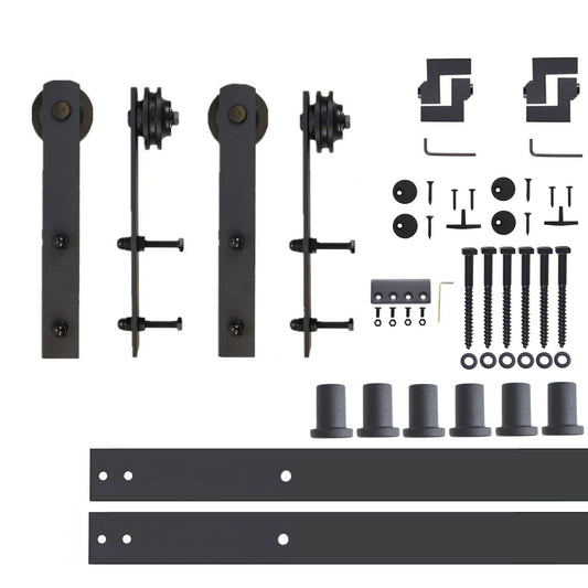 HOMACER 108-in Rustic Black Indoor I-strap Double Barn Door Hardware Kit ZT2TGH108C