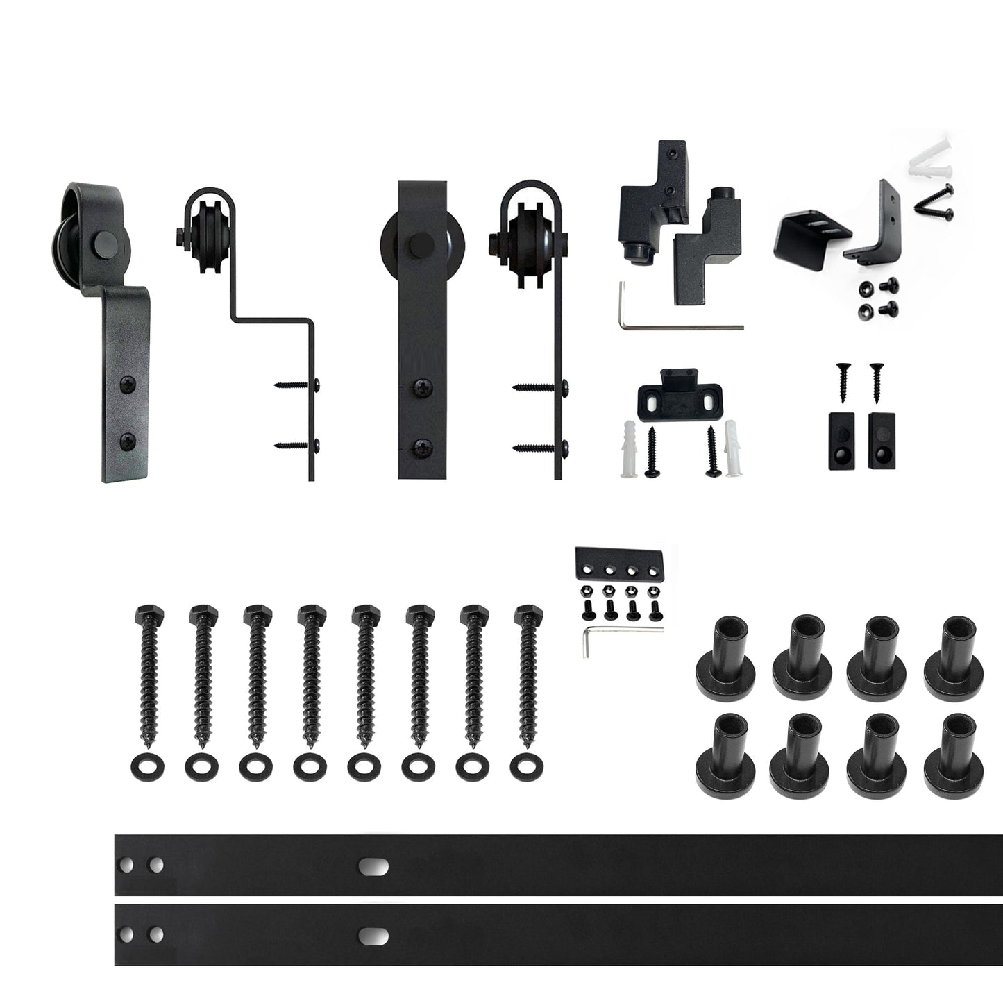 HOMACER 120-in Rustic Black Indoor J-strap Double Bypass Barn Door Hardware Kit YT5TGH120M