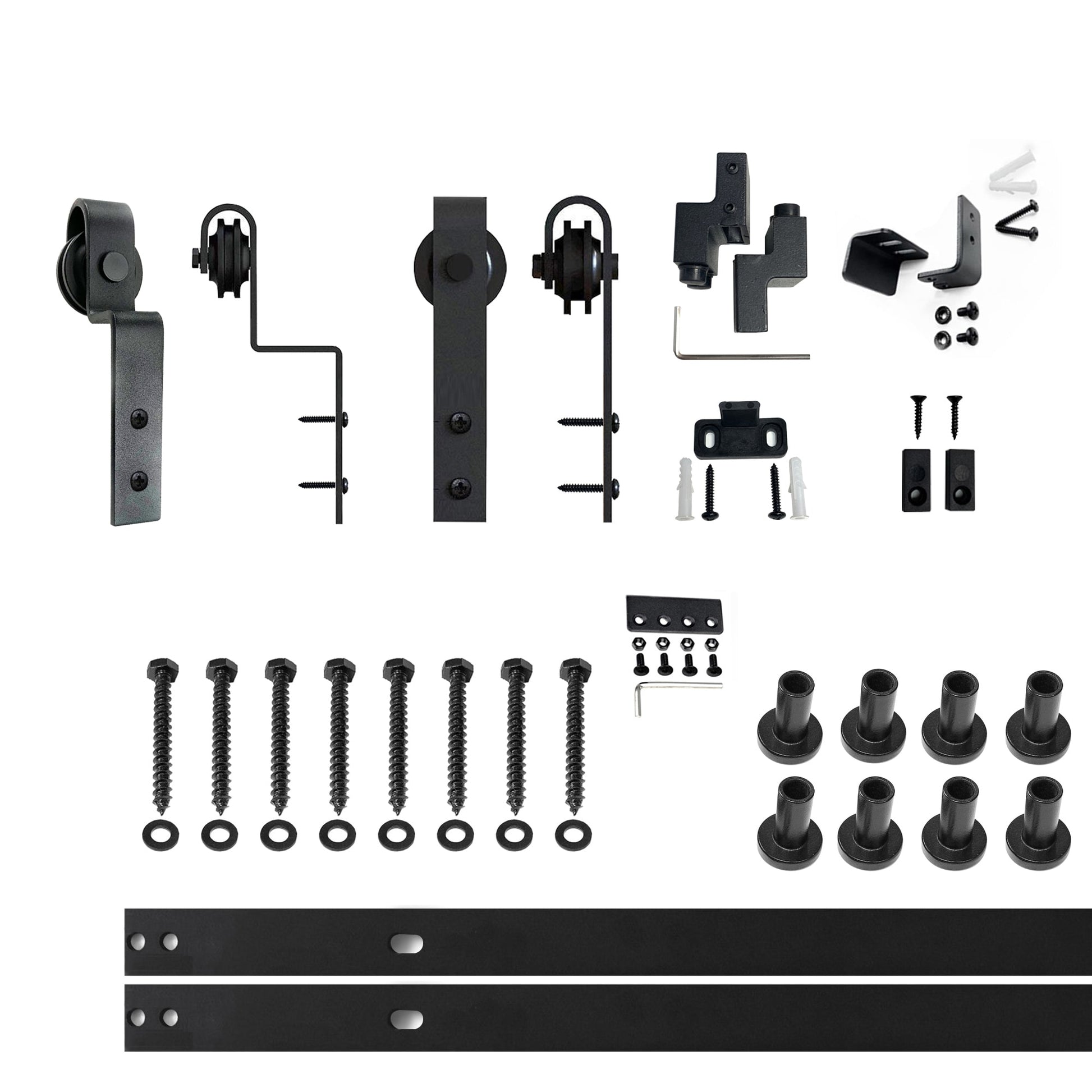 HOMACER 120-in Rustic Black Indoor J-strap Double Bypass Barn Door Hardware Kit YT5TGH120M