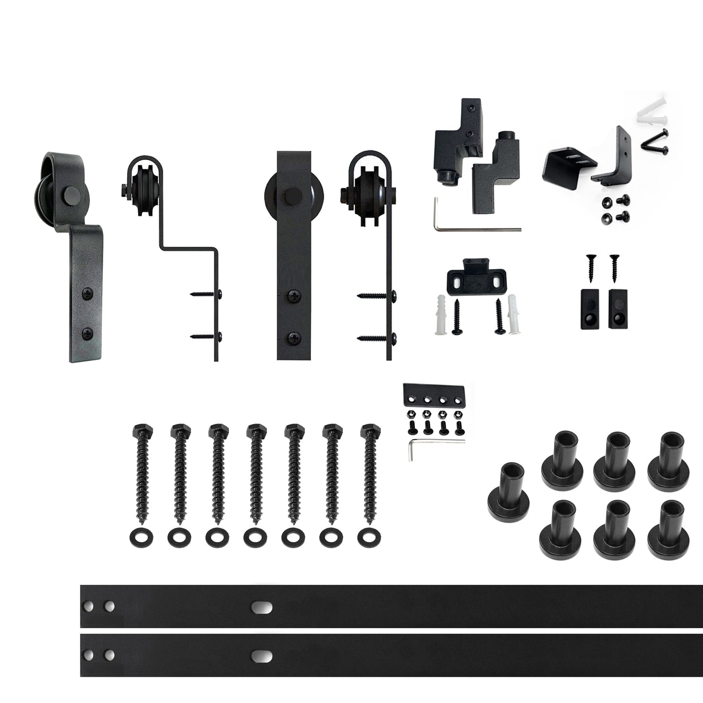 HOMACER 108-in Rustic Black Indoor J-strap Double Bypass Barn Door Hardware Kit YT5TGH108M