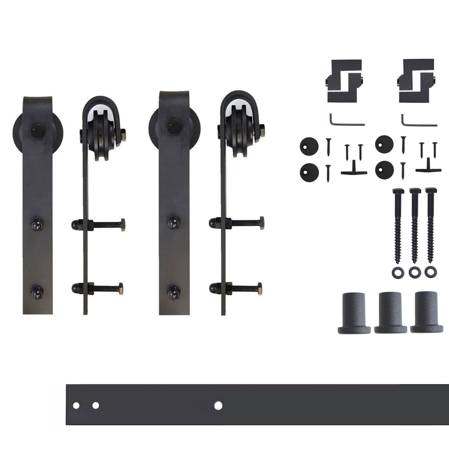 HOMACER 48-in Rustic Black Indoor J-strap Double Barn Door Hardware Kit YT2TGH048C
