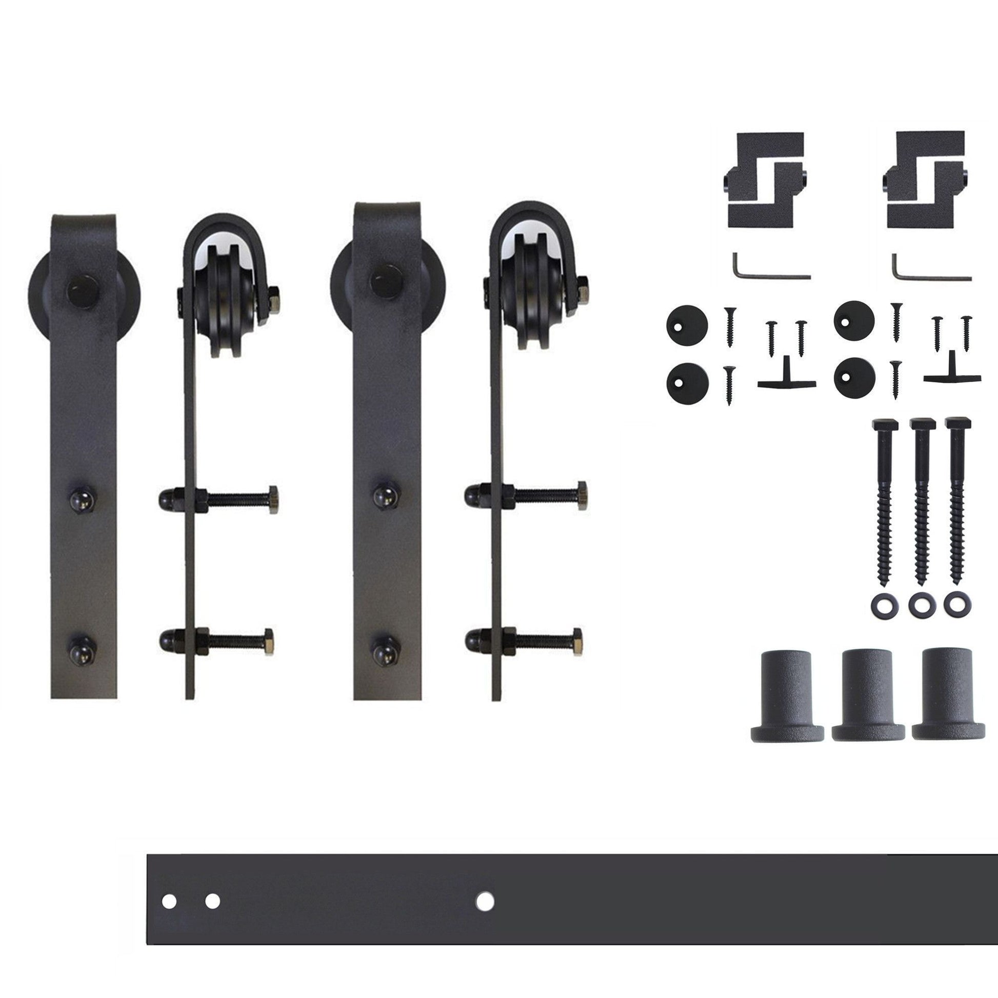 HOMACER 48-in Rustic Black Indoor J-strap Double Barn Door Hardware Kit YT2TGH048C