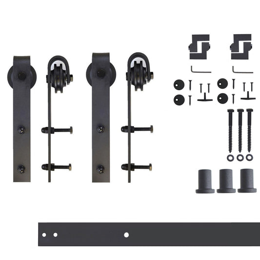 HOMACER 48-in Rustic Black Indoor J-strap Double Barn Door Hardware Kit YT2TGH048C