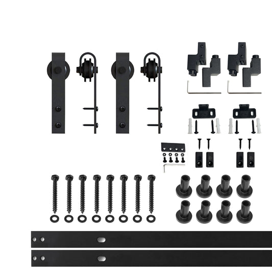 HOMACER 120-in Rustic Black Indoor J-strap Single Barn Door Hardware Kit YT2TGH120M