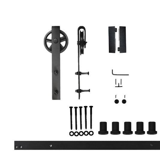 HOMACER 84-in Rustic Black Indoor Spoke Wheel Single Barn Door Hardware Kit HL1TGH084C
