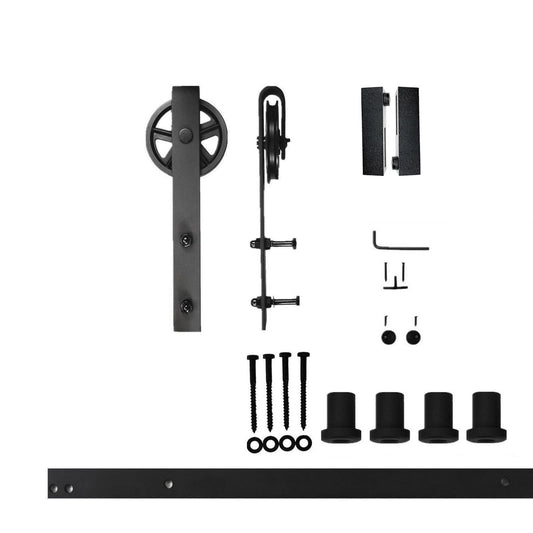 HOMACER 66-in Rustic Black Indoor Spoke Wheel Single Barn Door Hardware Kit HL1TGH066C