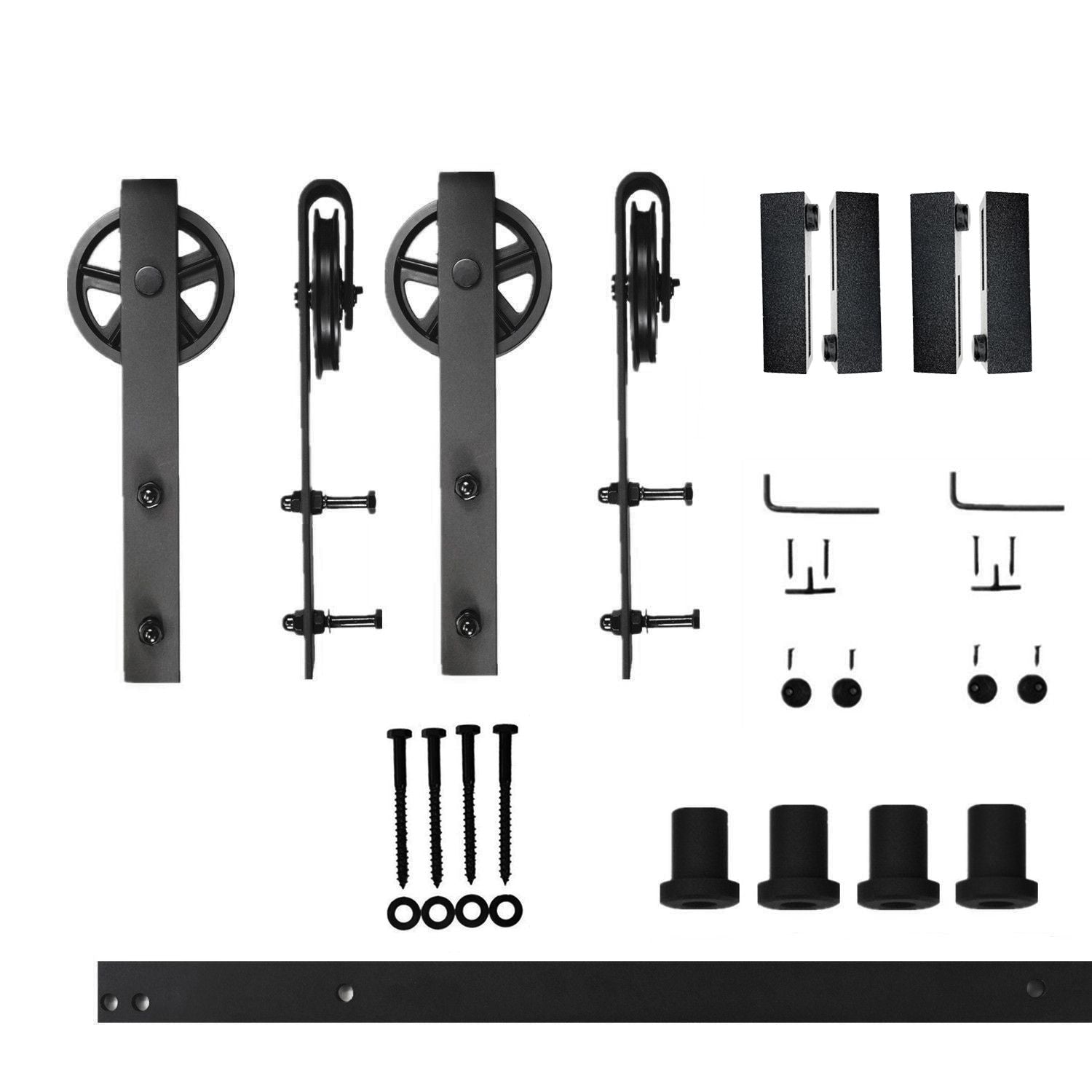 HOMACER 66-in Rustic Black Indoor Spoke Wheel Double Barn Door Hardware Kit HL2TGH066C