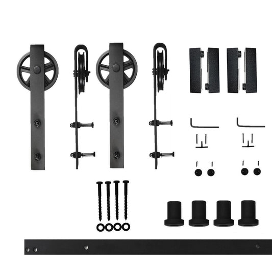 HOMACER 66-in Rustic Black Indoor Spoke Wheel Double Barn Door Hardware Kit HL2TGH066C