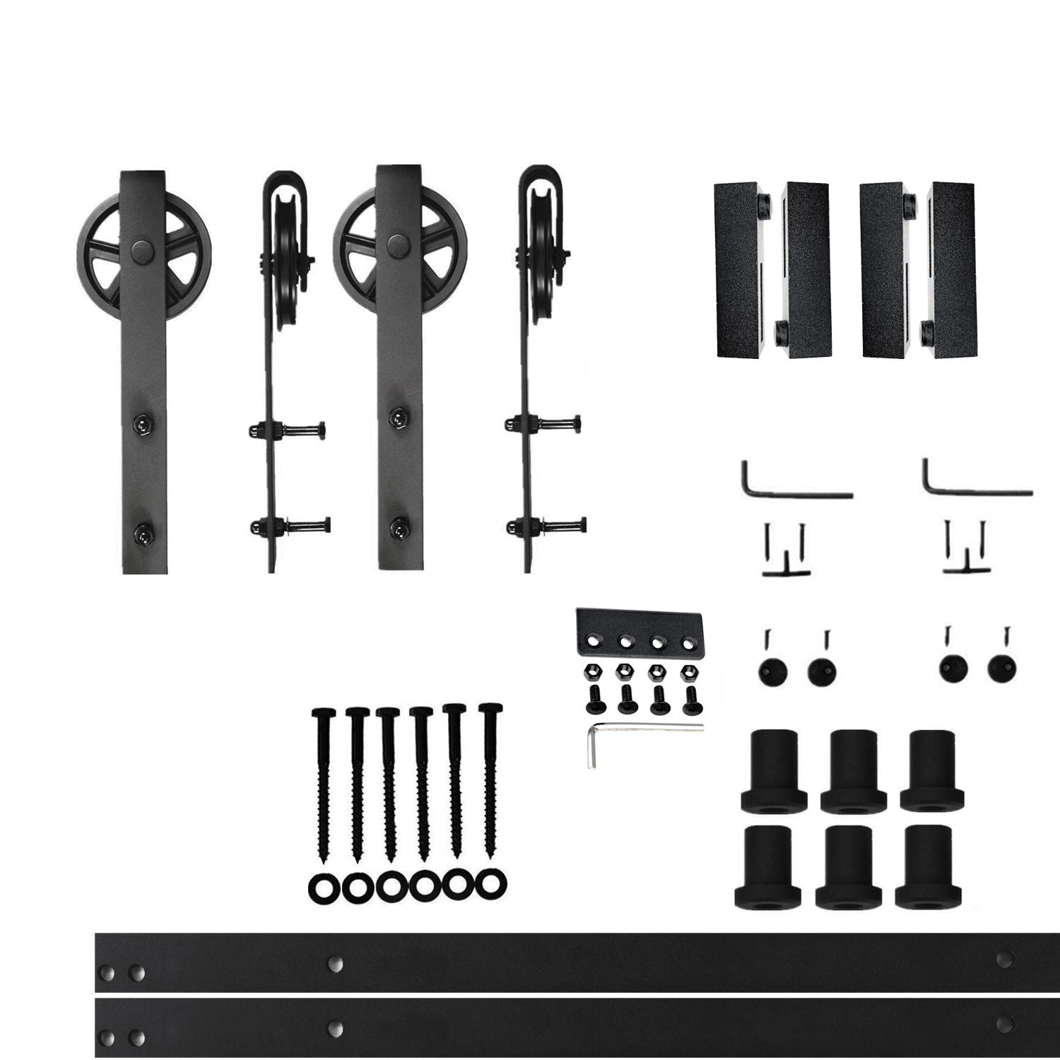 HOMACER 108-in Rustic Black Indoor Spoke Wheel Double Barn Door Hardware Kit HL2TGH108C