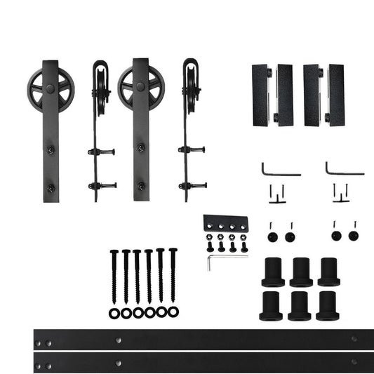 HOMACER 108-in Rustic Black Indoor Spoke Wheel Double Barn Door Hardware Kit HL2TGH108C