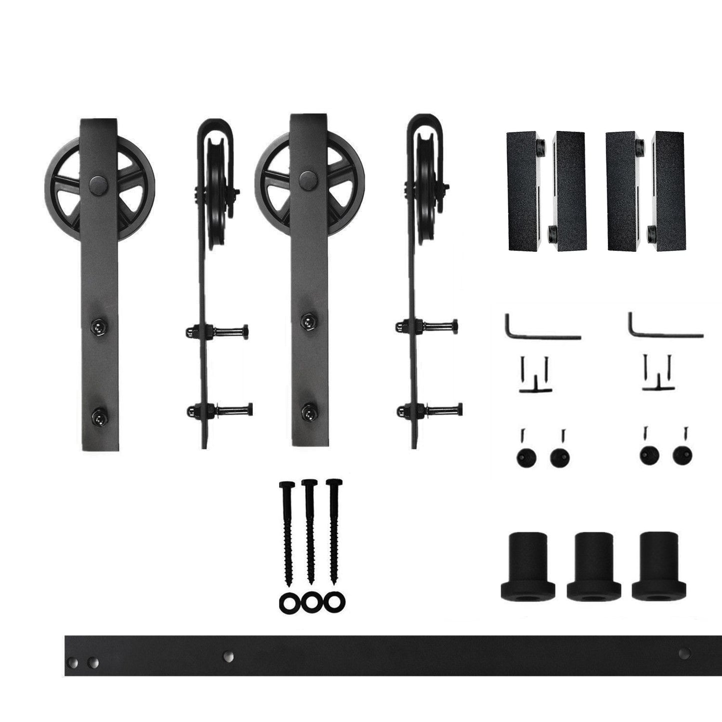HOMACER 54-in Rustic Black Indoor Spoke Wheel Double Barn Door Hardware Kit HL2TGH054C